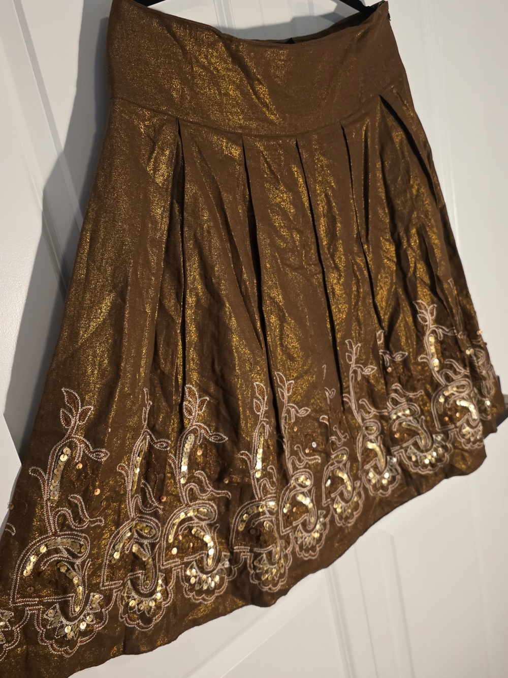 Ninety Brown Metallic Embellished Pleated Skirt